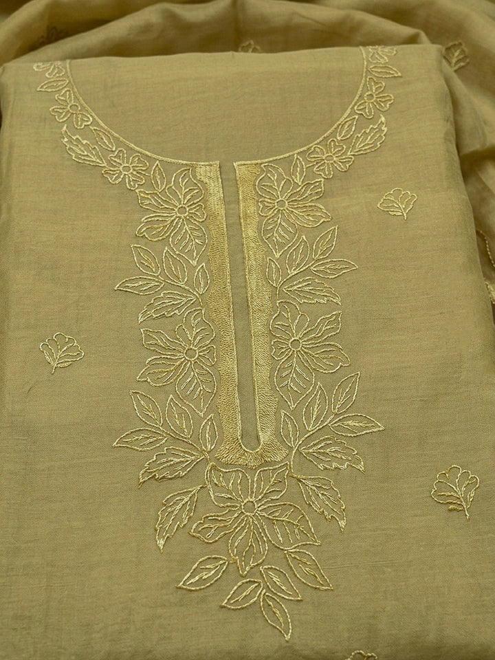 Mehndi Embroidery Chanderi Unstitched Dress Material