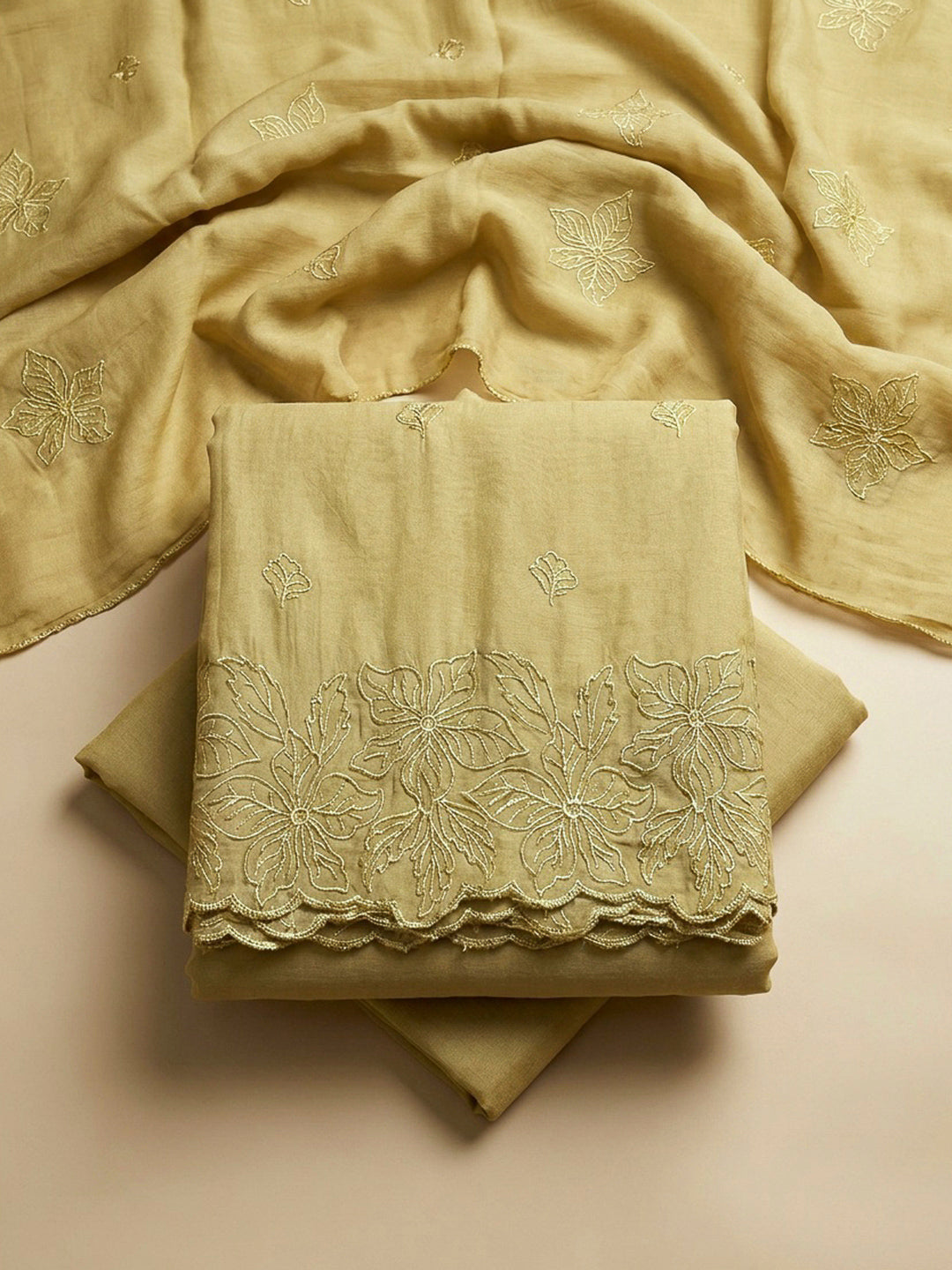 Mehndi Embroidery Chanderi Unstitched Dress Material