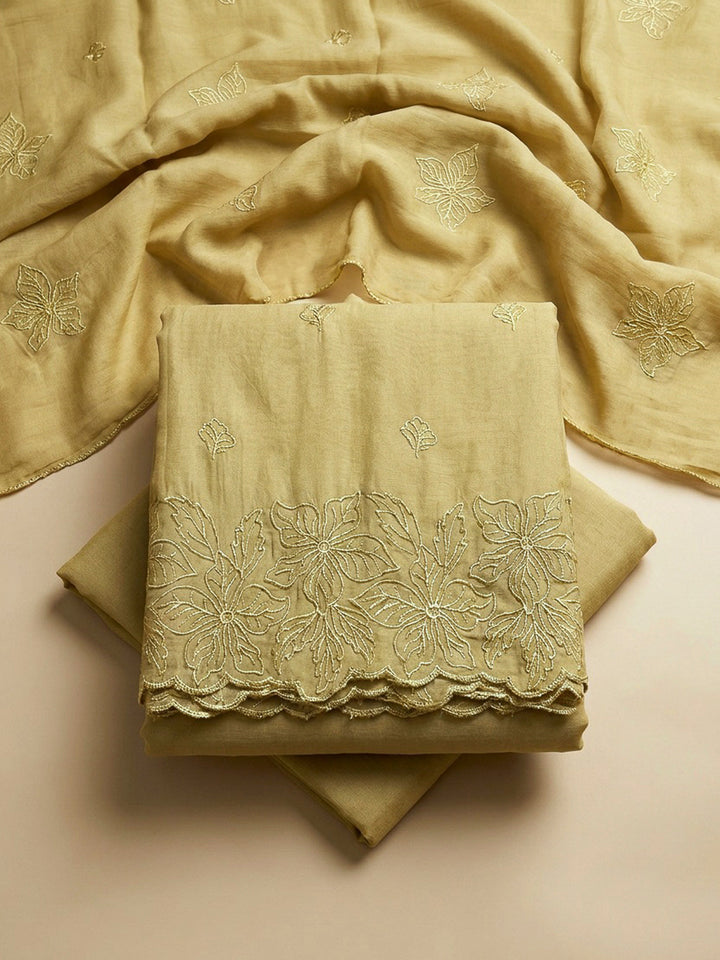 Mehndi Embroidery Chanderi Unstitched Dress Material