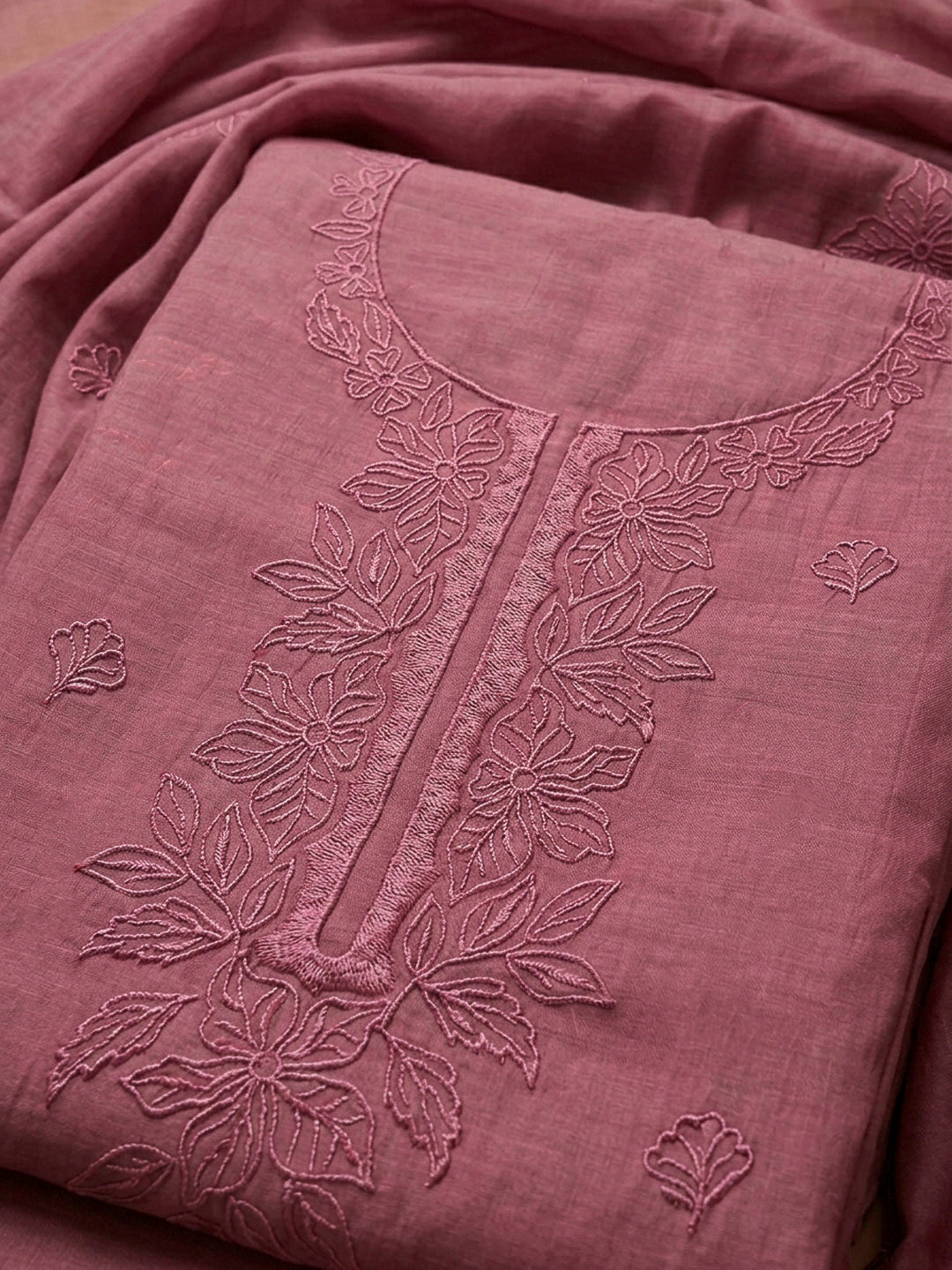 Onion Pink Embroidery Chanderi Unstitched Dress Material