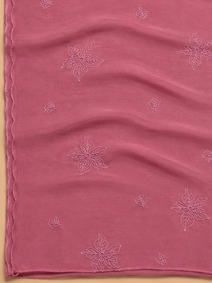 Onion Pink Embroidery Chanderi Unstitched Dress Material