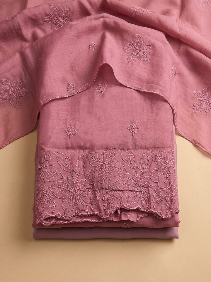 Onion Pink Embroidery Chanderi Unstitched Dress Material