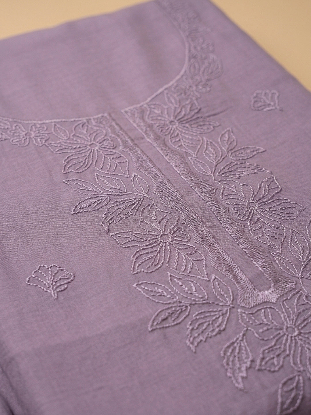 Purple Embroidery Chanderi Unstitched Dress Material