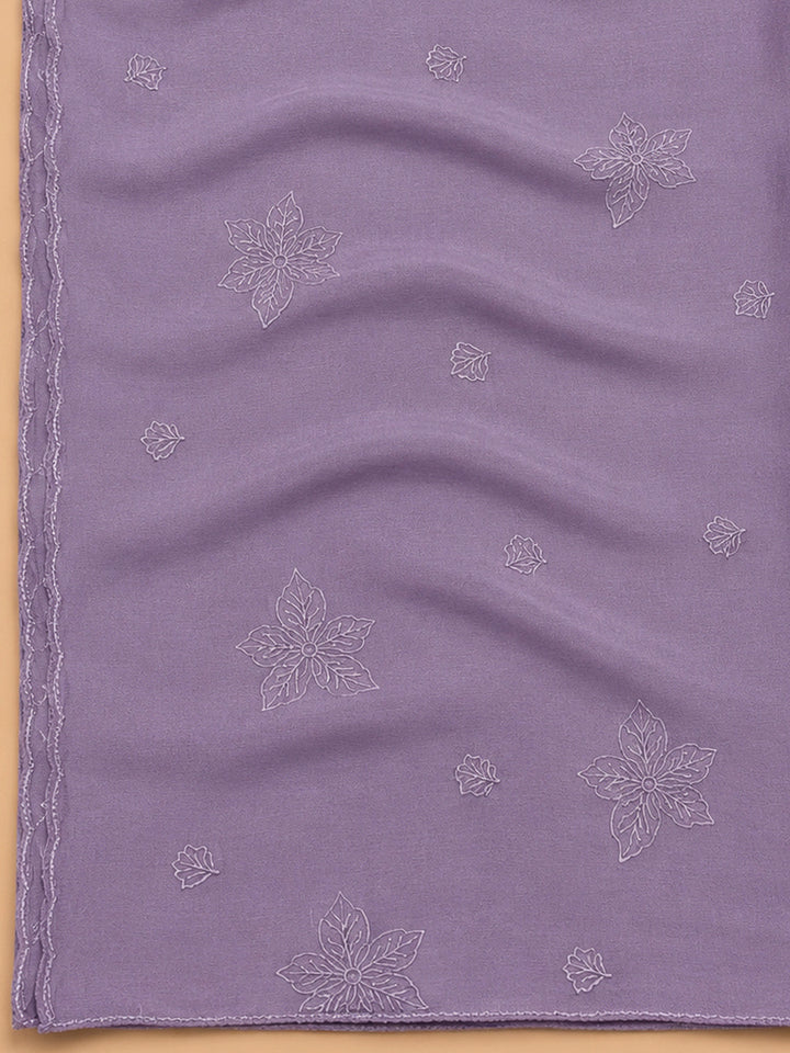 Purple Embroidery Chanderi Unstitched Dress Material