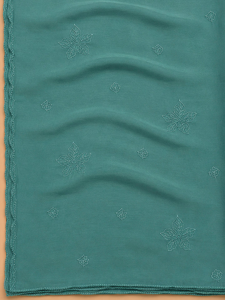 Rama Green Embroidery Chanderi Unstitched Dress Material