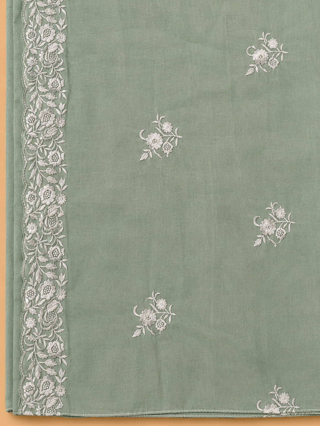 Pista Green Embroidered Chanderi Unstitched Suit &amp; Pant With Chanderi Dupatta