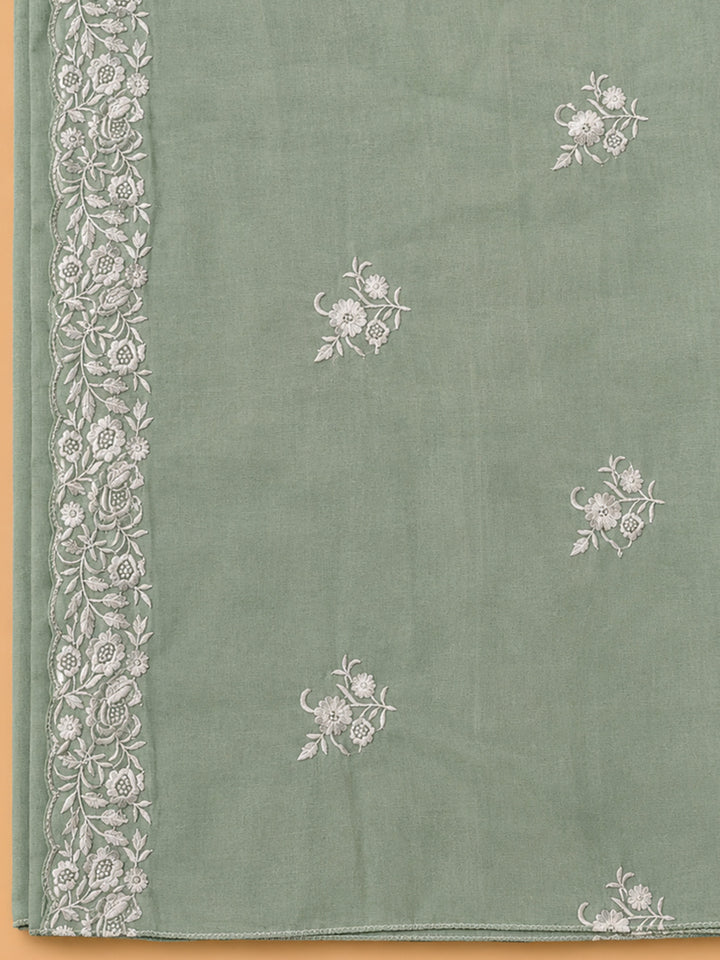 Pista Green Embroidered Chanderi Unstitched Suit &amp; Pant With Chanderi Dupatta