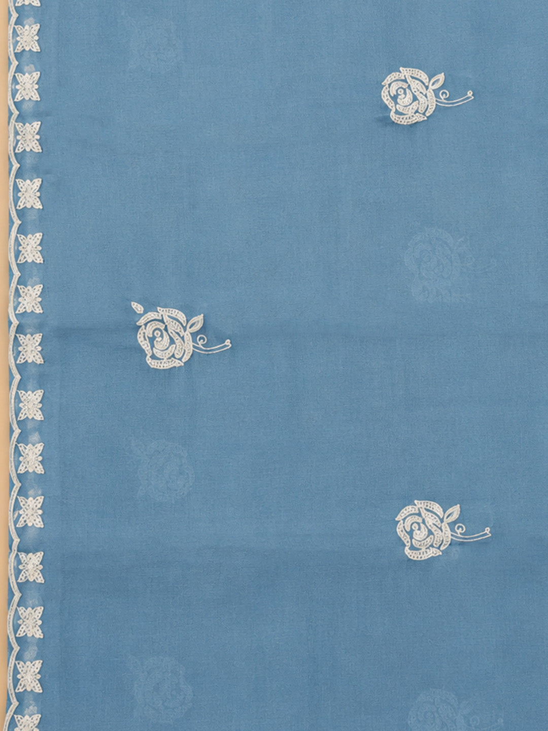 Blue Embroidery Chanderi Unstitched Dress Material