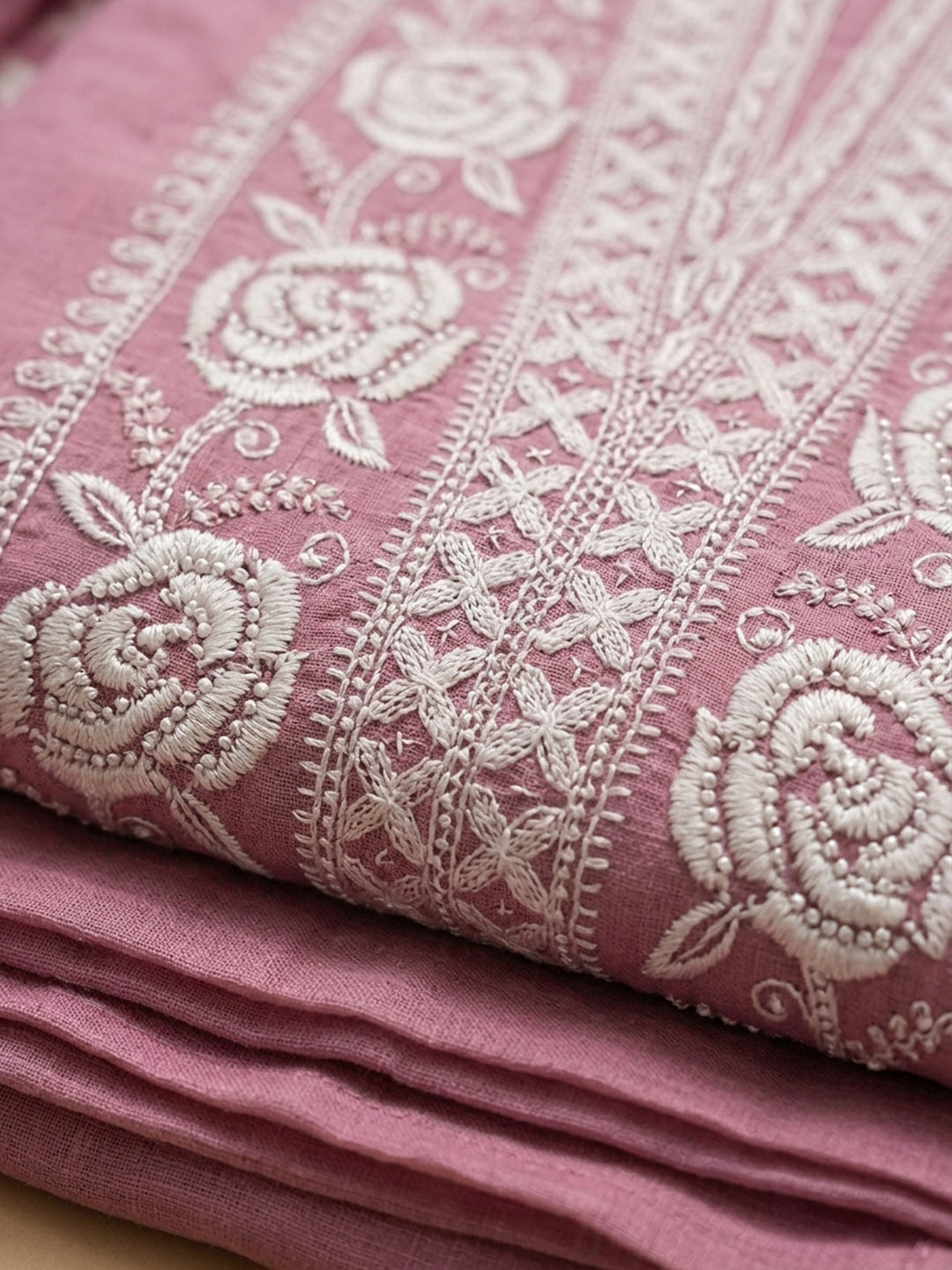 Pink Embroidery Chanderi Unstitched Dress Material