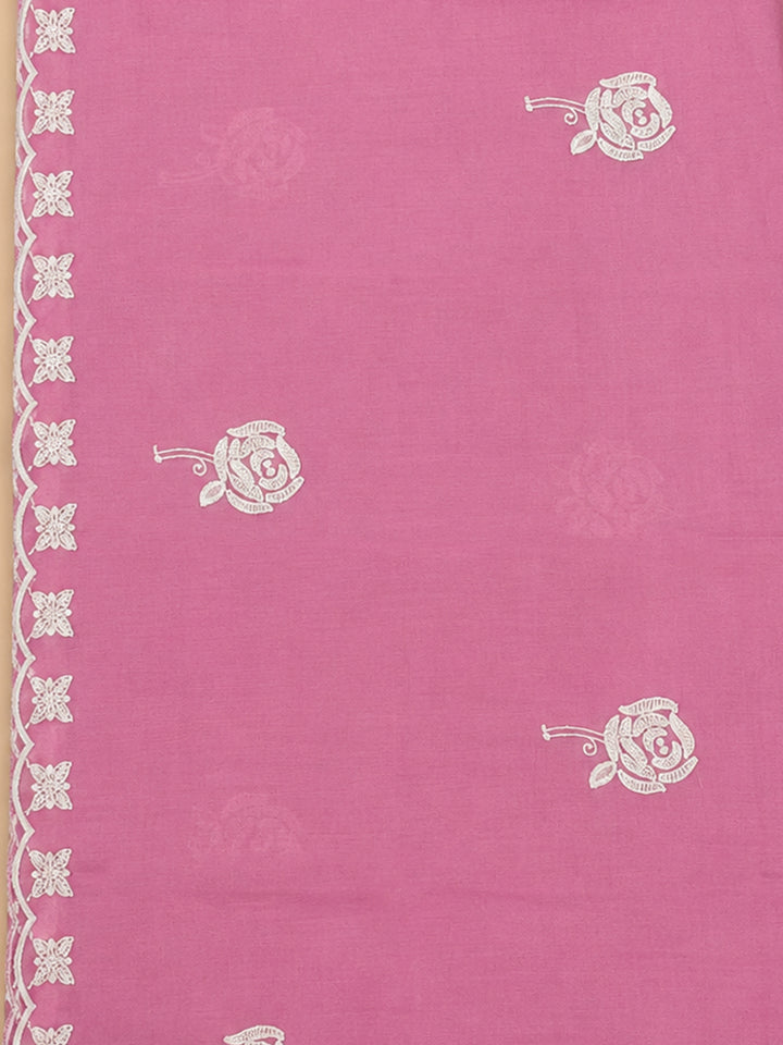 Pink Embroidery Chanderi Unstitched Dress Material