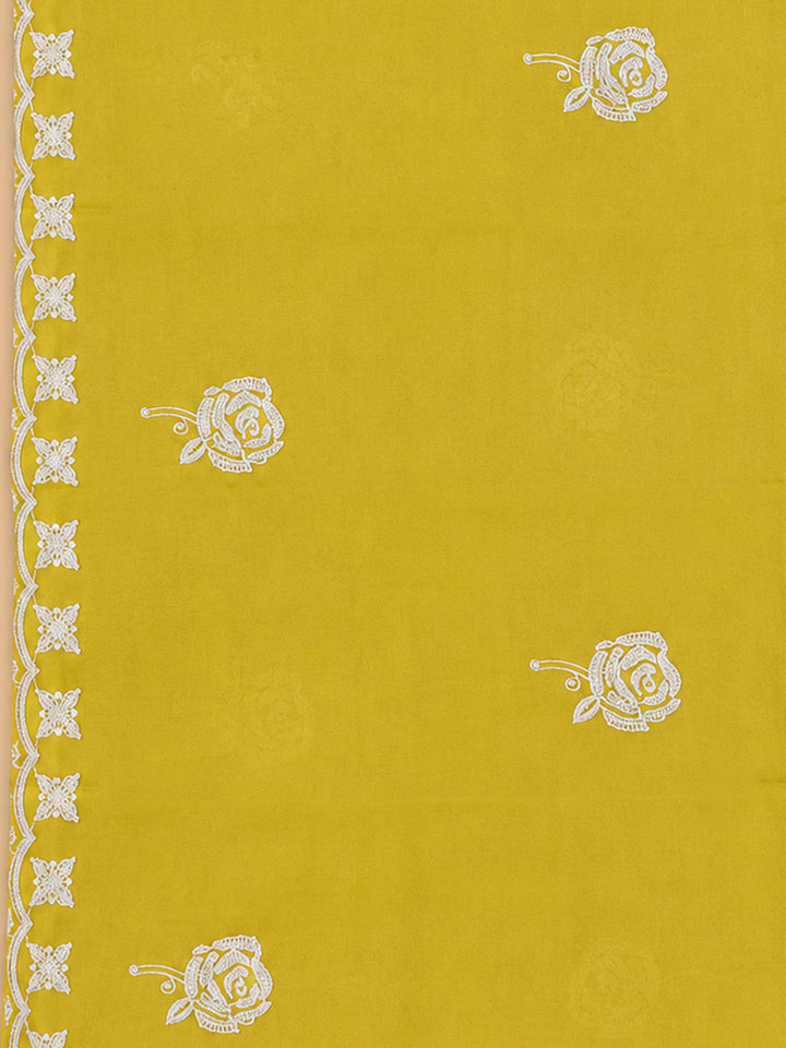 Yellow Embroidery Chanderi Unstitched Dress Material