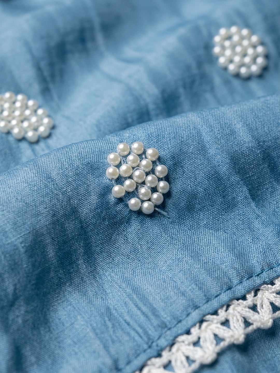 Blue Embroidery Chanderi Unstitched Dress Material
