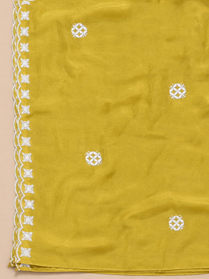Lemon Embroidery Chanderi Unstitched Dress Material
