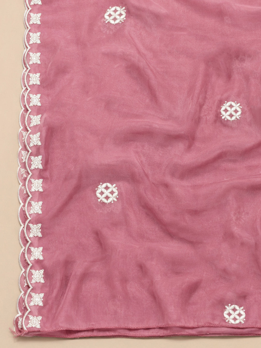 Onion Pink Embroidery Chanderi Unstitched Dress Material