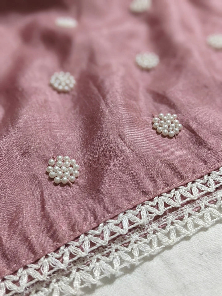 Onion Pink Embroidery Chanderi Unstitched Dress Material