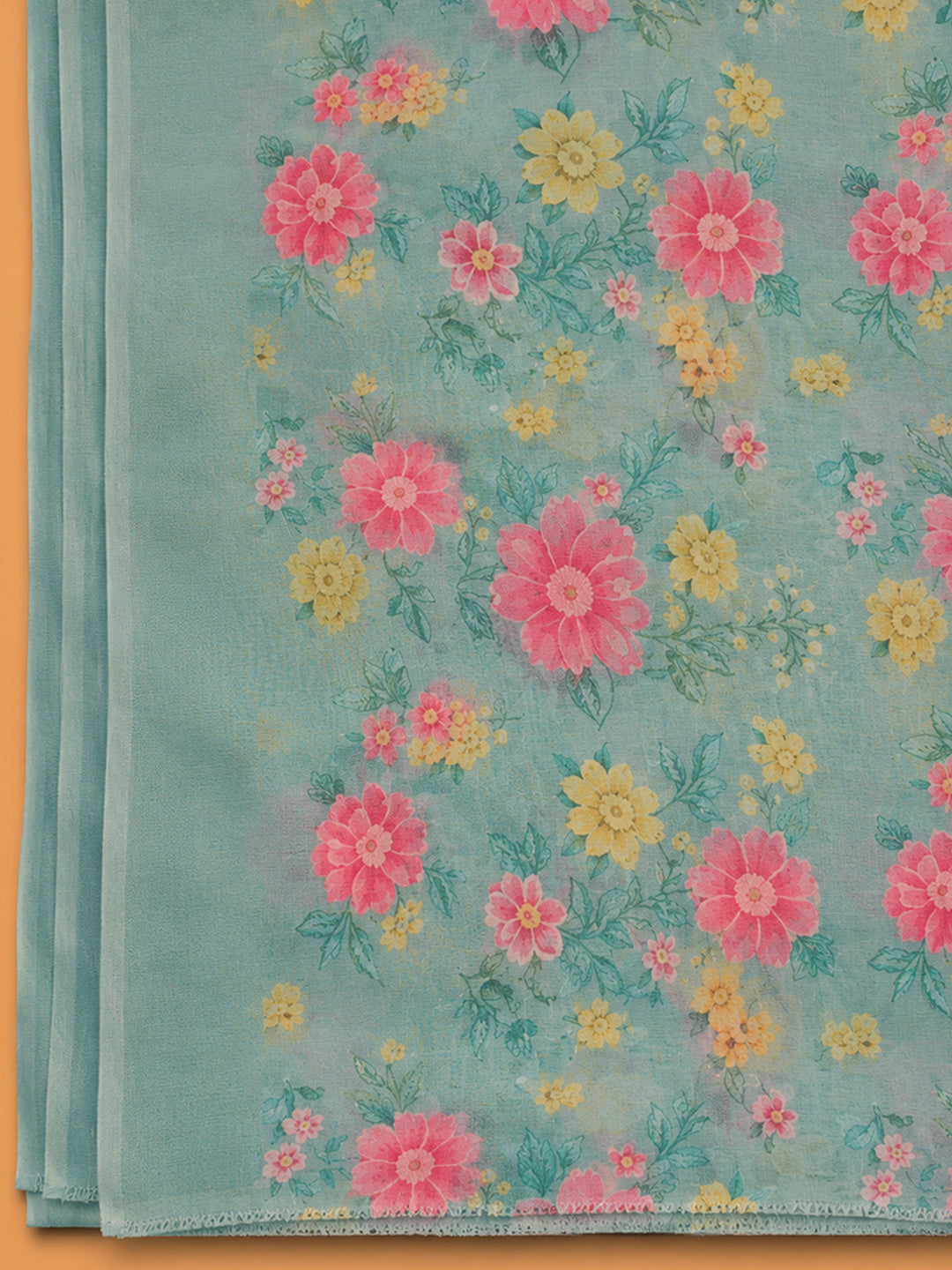Aqua Green Embroidered Chanderi Unstitched Suit &amp; Pant With Chanderi Dupatta