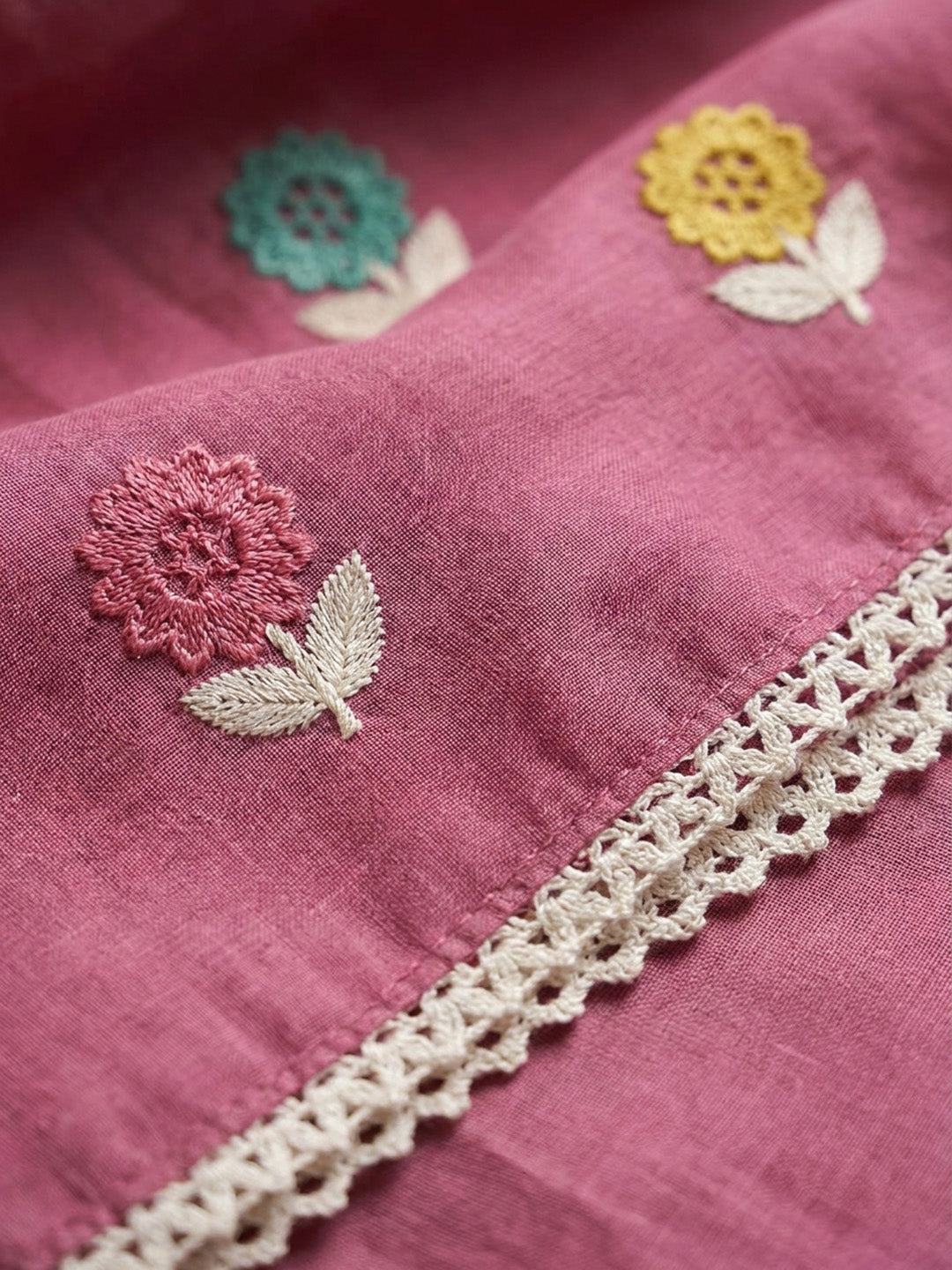 Onion Pink Embroidered Chanderi Unstitched Suit &amp; Pant With Chanderi Dupatta