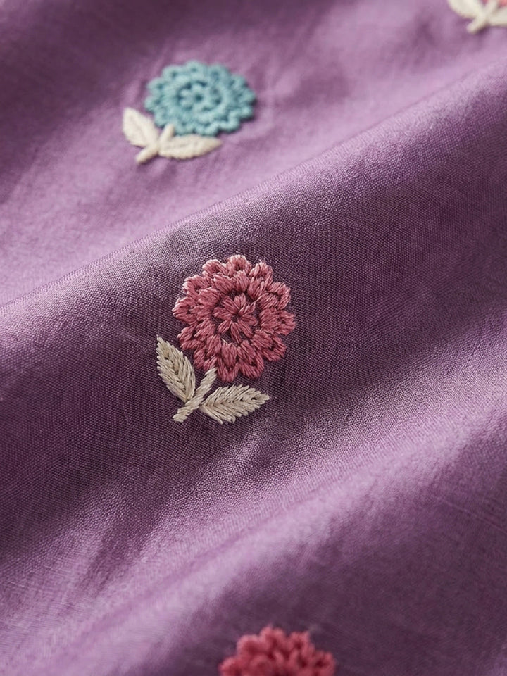 Purple Embroidered Chanderi Unstitched Suit &amp; Pant With Chanderi Dupatta