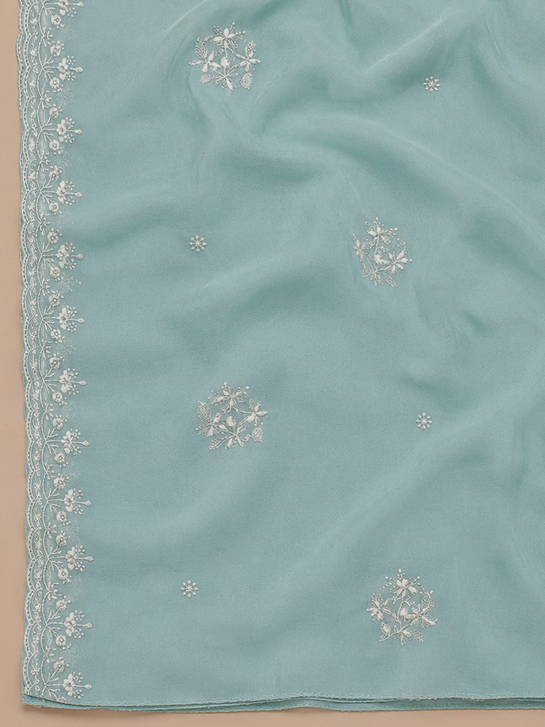 Blue Embroidery Chanderi Unstitched Dress Material