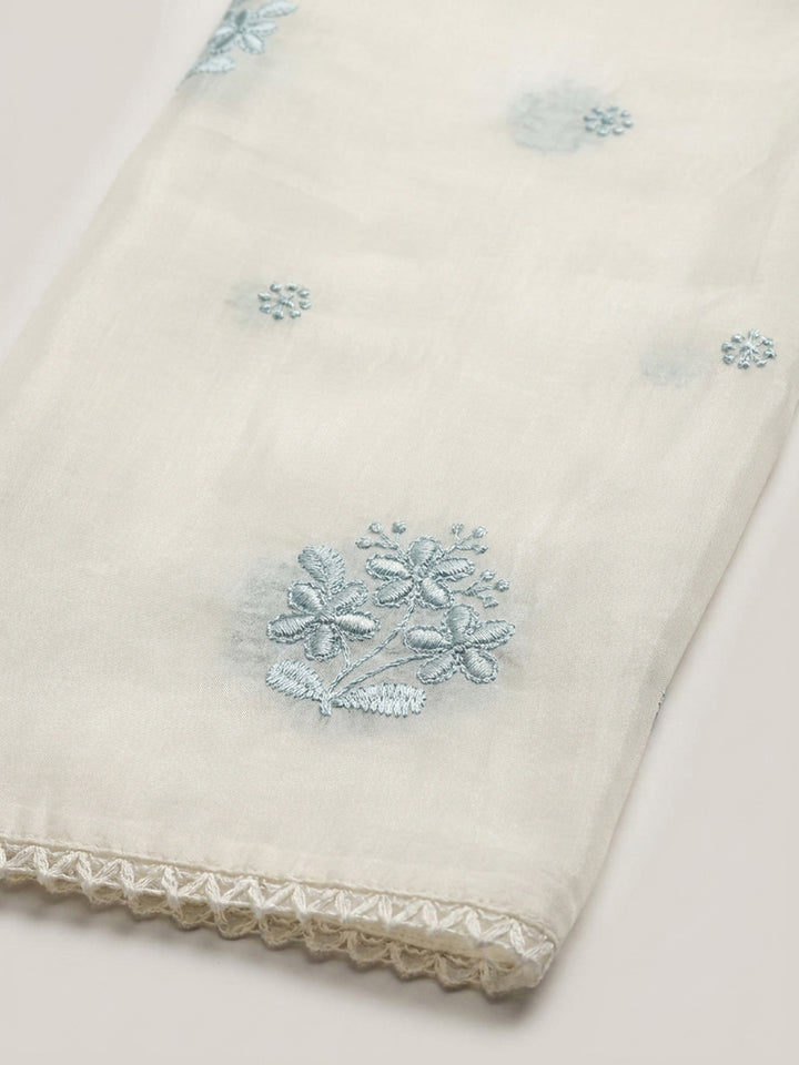 Off White Embroidery Chanderi Unstitched Dress Material