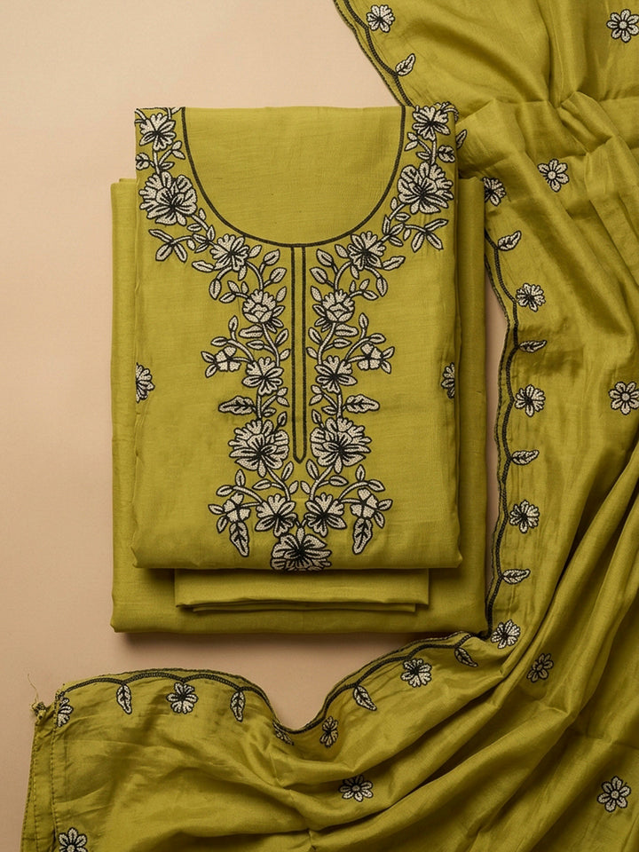 Mehndi Embroidery Chanderi Unstitched Dress Material