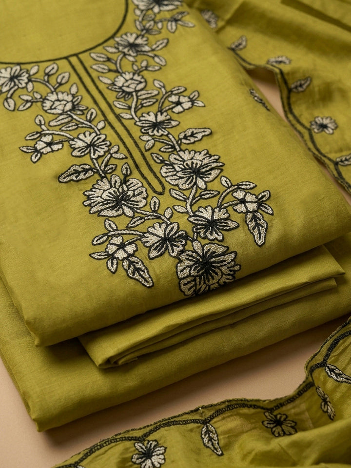 Mehndi Embroidery Chanderi Unstitched Dress Material