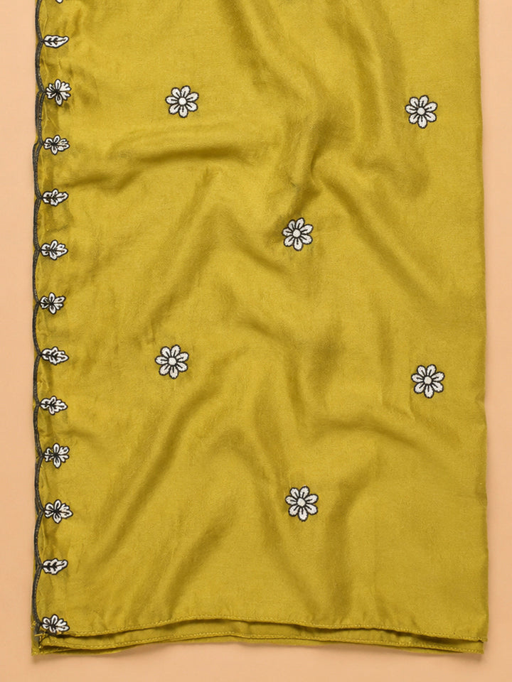 Mehndi Embroidery Chanderi Unstitched Dress Material
