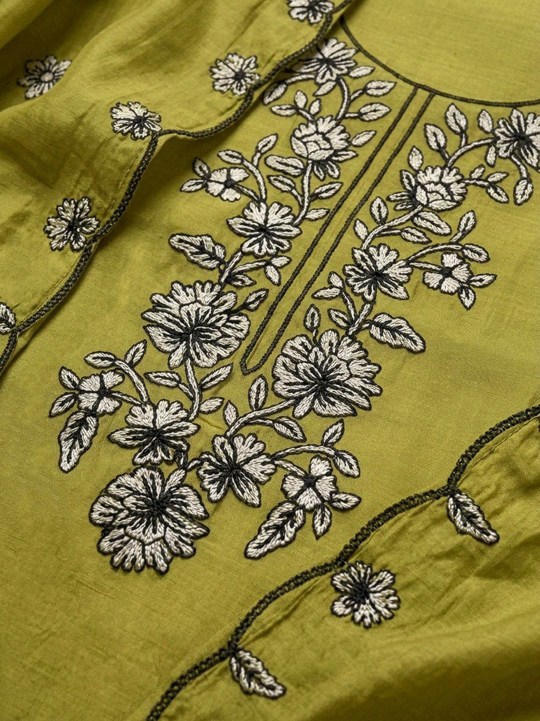 Mehndi Embroidery Chanderi Unstitched Dress Material