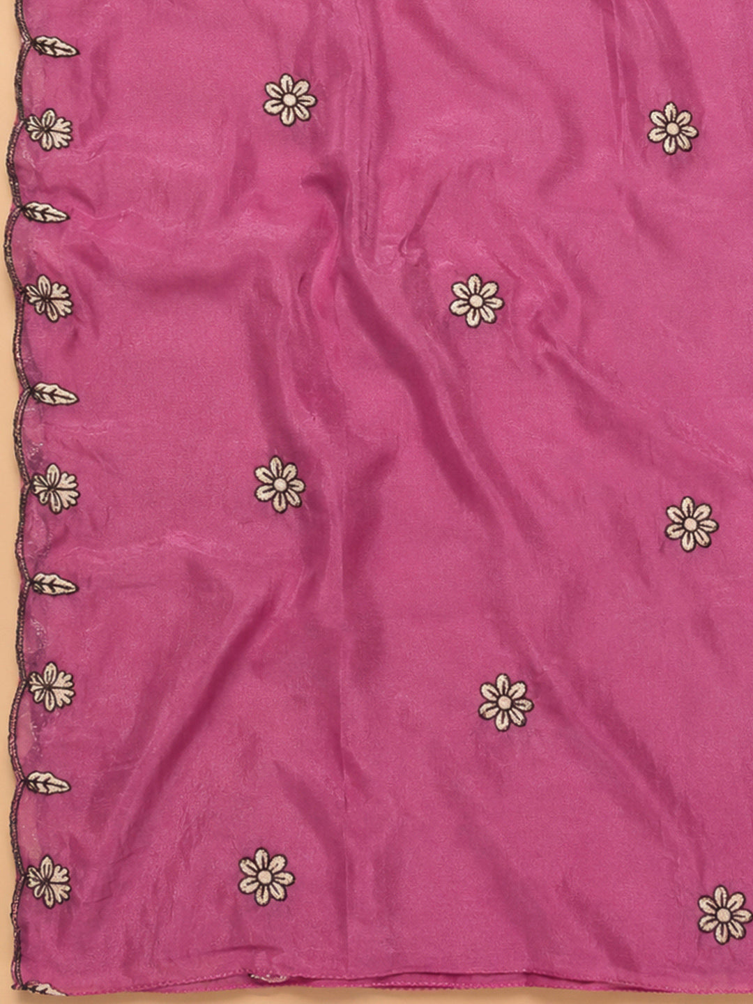 Onion Pink Embroidery Chanderi Unstitched Dress Material