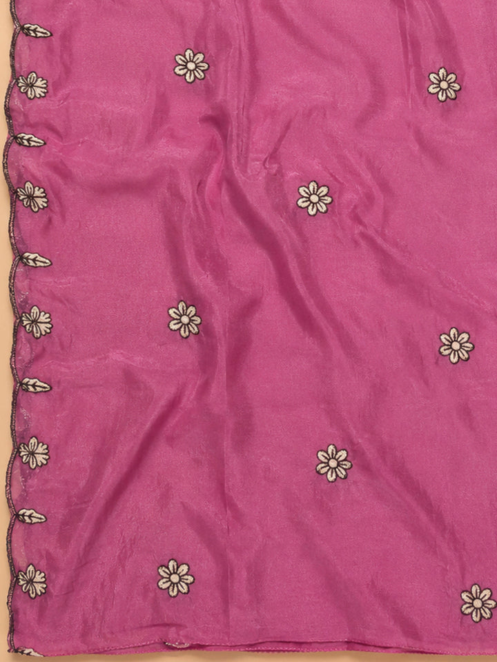Onion Pink Embroidery Chanderi Unstitched Dress Material