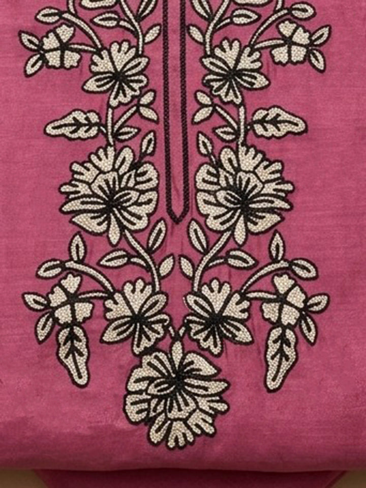 Onion Pink Embroidery Chanderi Unstitched Dress Material