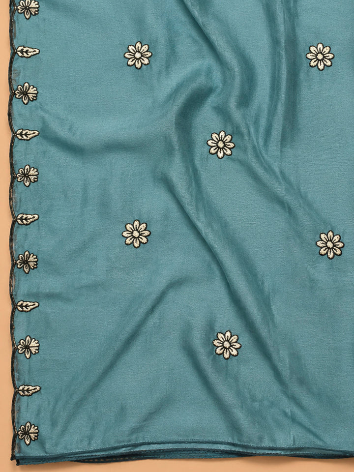 Rama Green Embroidery Chanderi Unstitched Dress Material