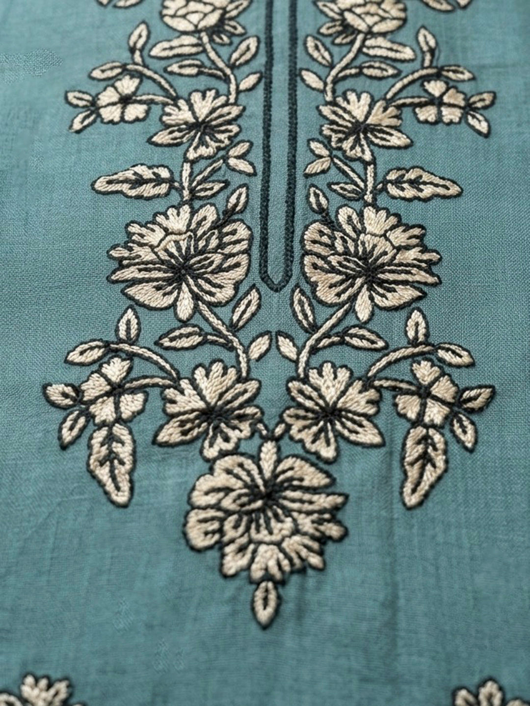 Rama Green Embroidery Chanderi Unstitched Dress Material
