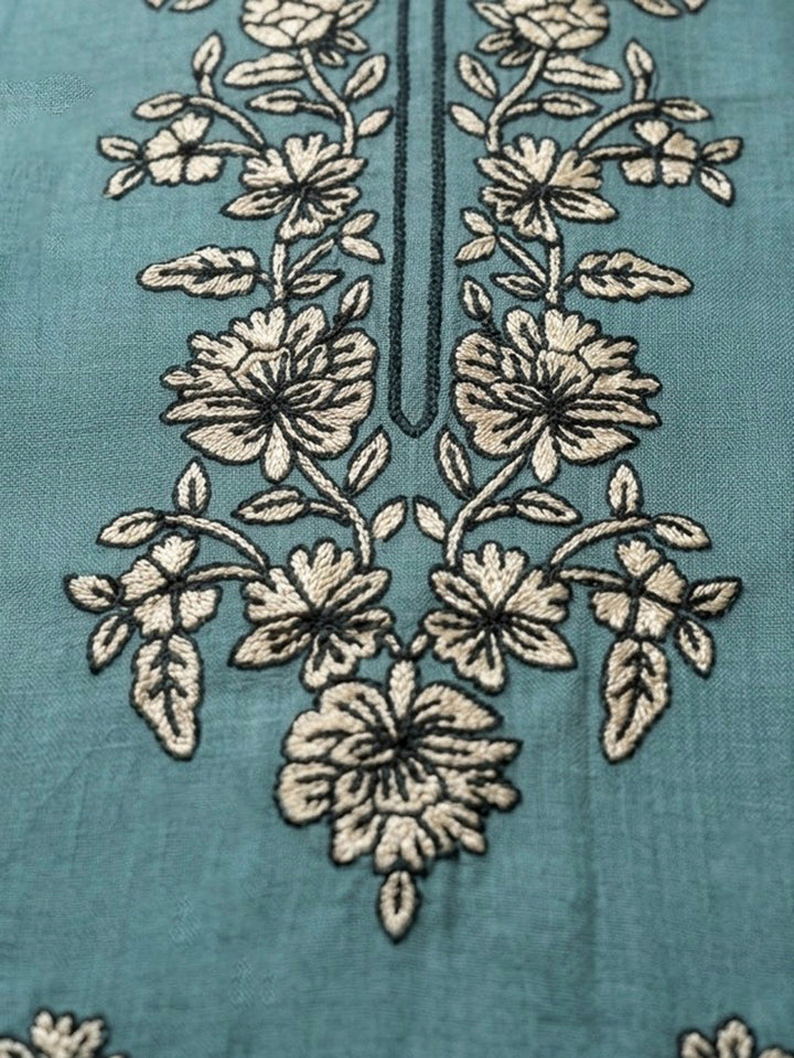 Rama Green Embroidery Chanderi Unstitched Dress Material