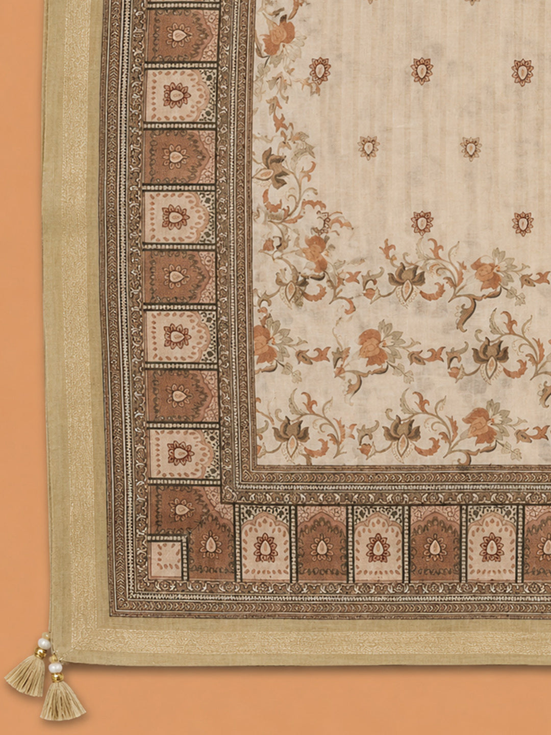 Brown Printed Chanderi Unstitched Dress Material