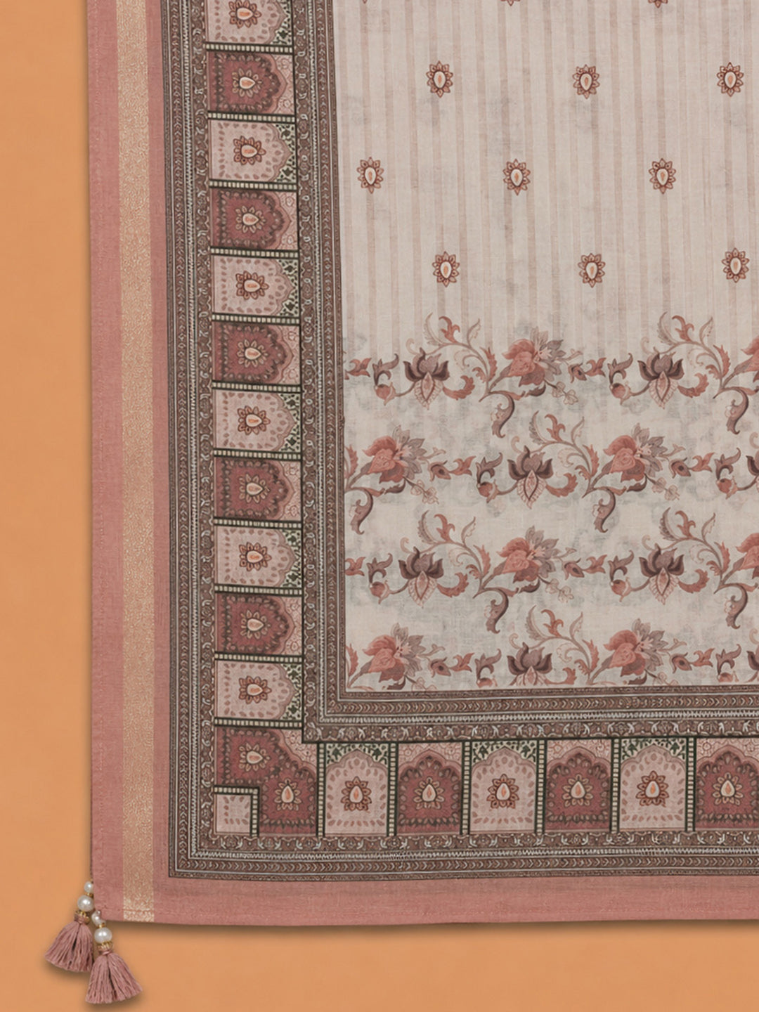 Peach Printed Chanderi Unstitched Dress Material