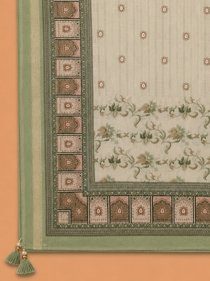 Pista Green Printed Chanderi Unstitched Dress Material