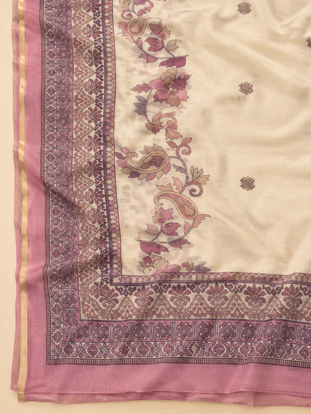 Onion Pink Printed Chanderi Unstitched Dress Material
