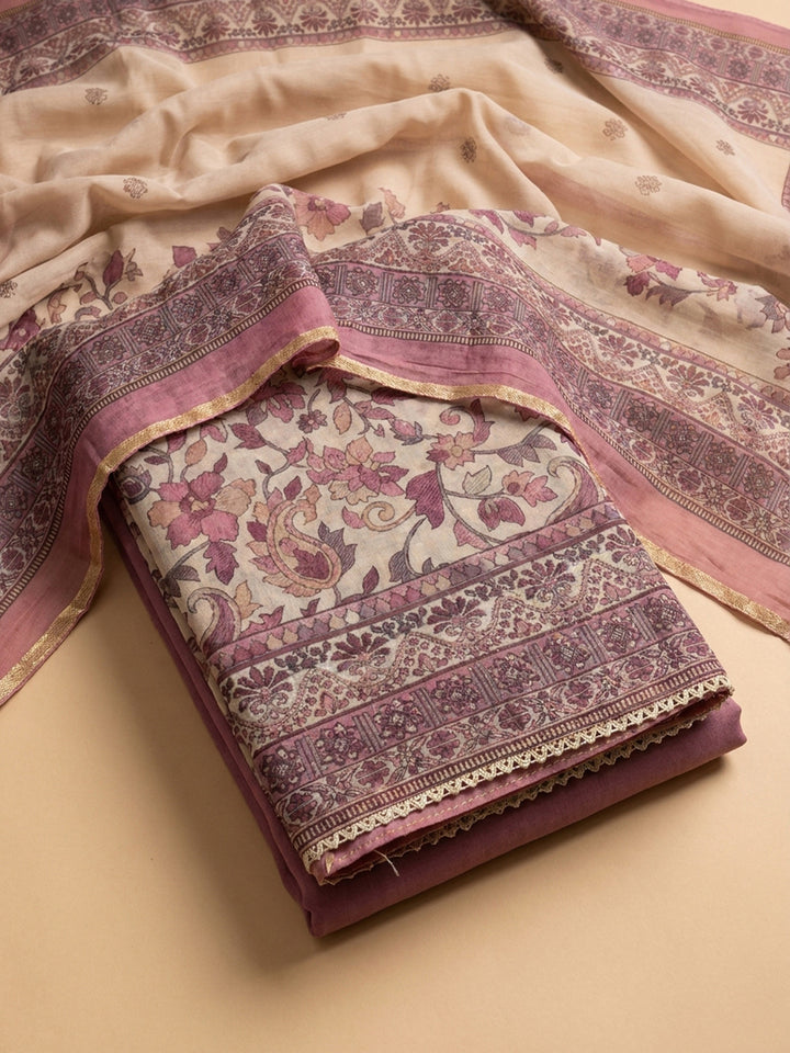 Onion Pink Printed Chanderi Unstitched Dress Material