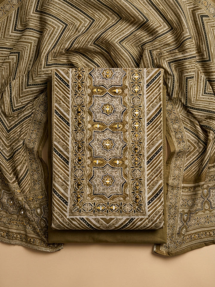 Mehndi Printed Chanderi Unstitched Dress Material