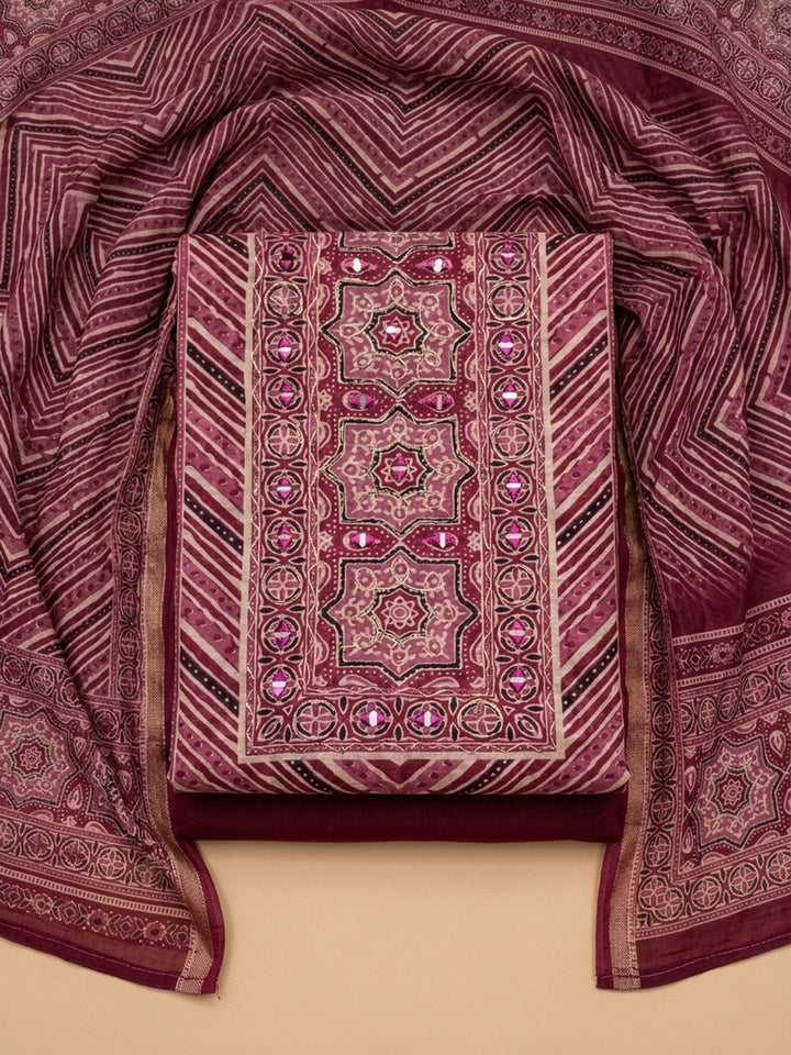 Onion Pink Printed Chanderi Unstitched Dress Material