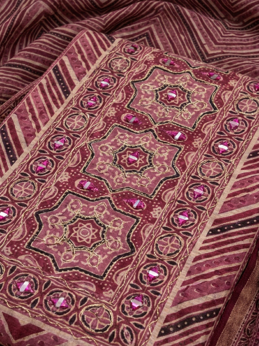 Onion Pink Printed Chanderi Unstitched Dress Material