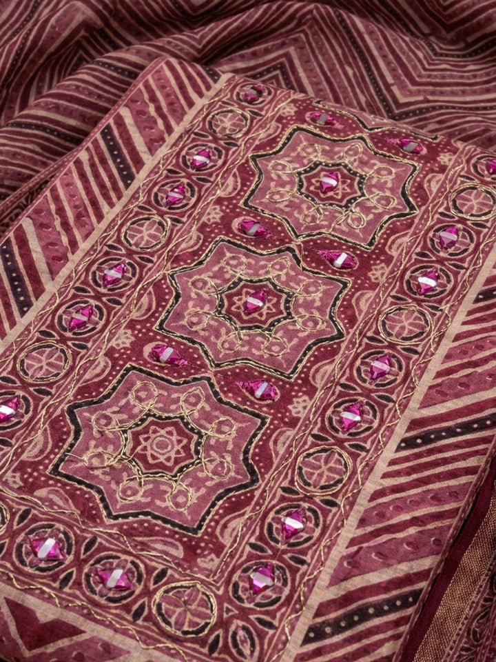 Onion Pink Printed Chanderi Unstitched Dress Material