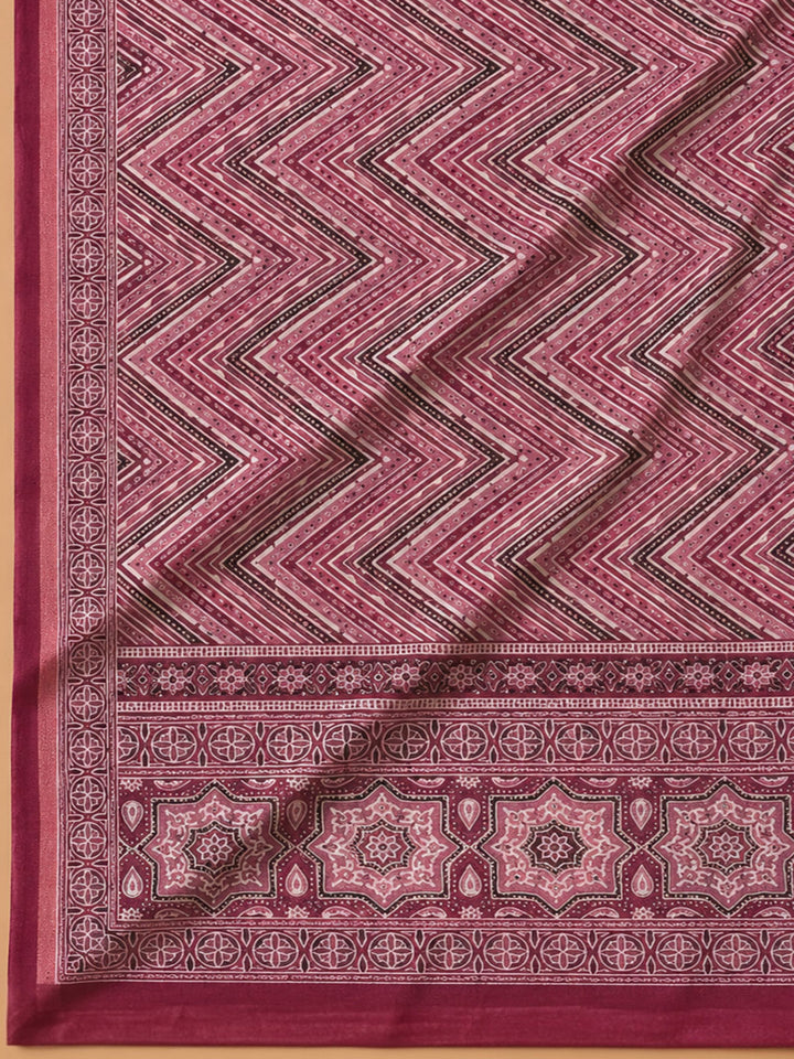 Onion Pink Printed Chanderi Unstitched Dress Material