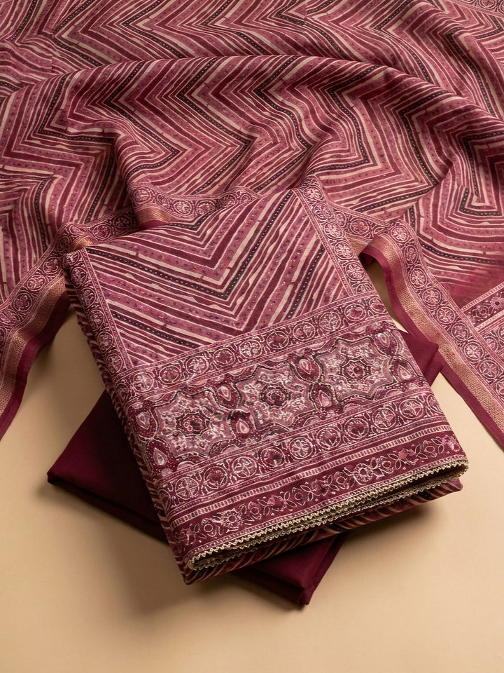 Onion Pink Printed Chanderi Unstitched Dress Material