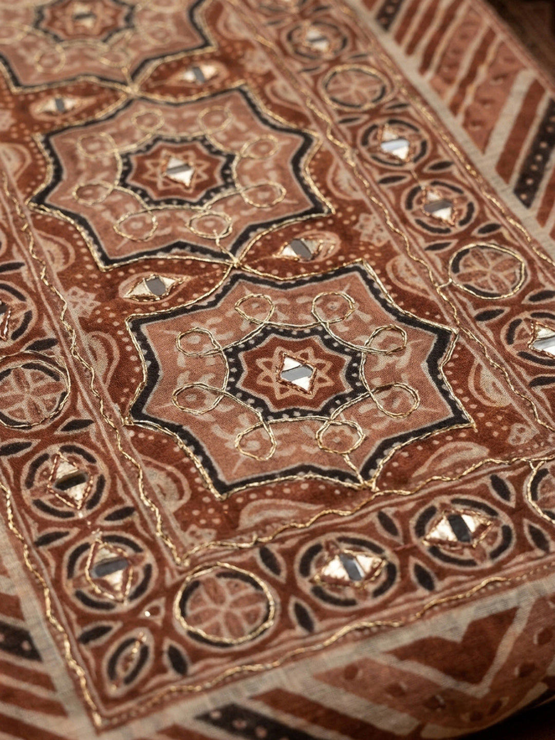 Rust Printed Chanderi Unstitched Dress Material