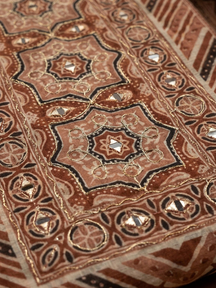 Rust Printed Chanderi Unstitched Dress Material