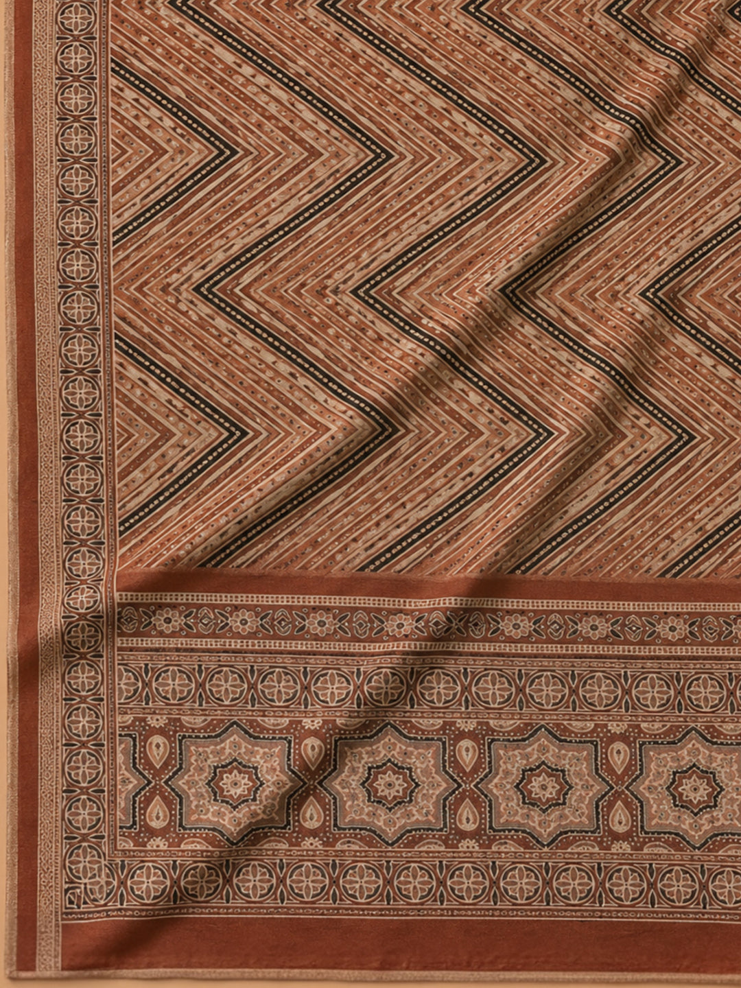 Rust Printed Chanderi Unstitched Dress Material