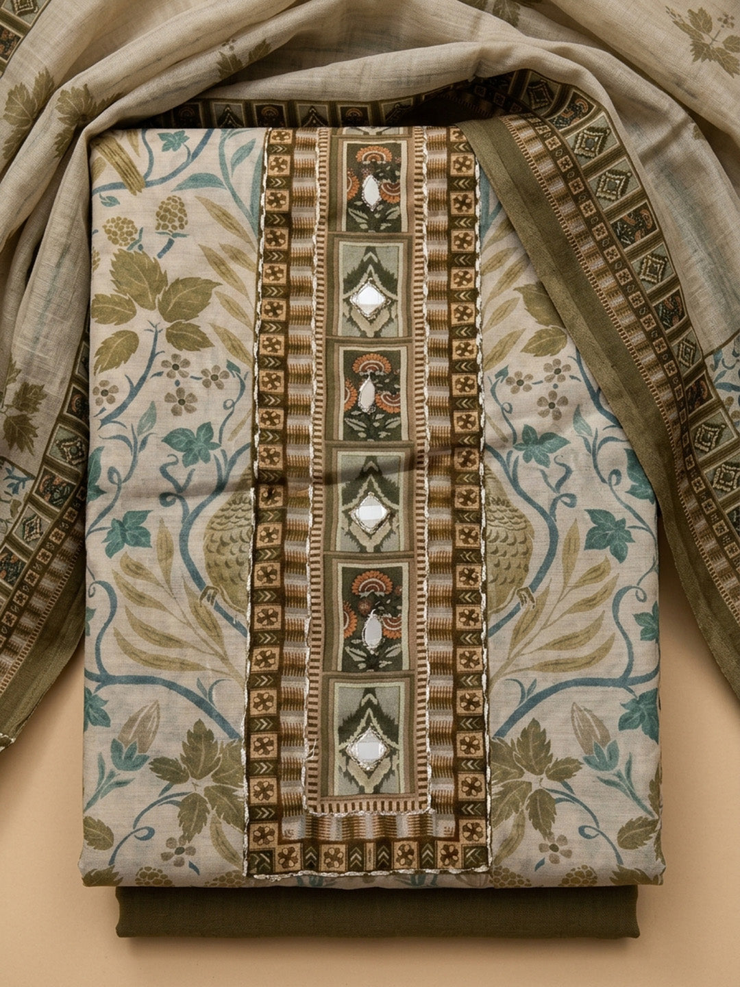 Mehndi Printed Chanderi Unstitched Dress Material