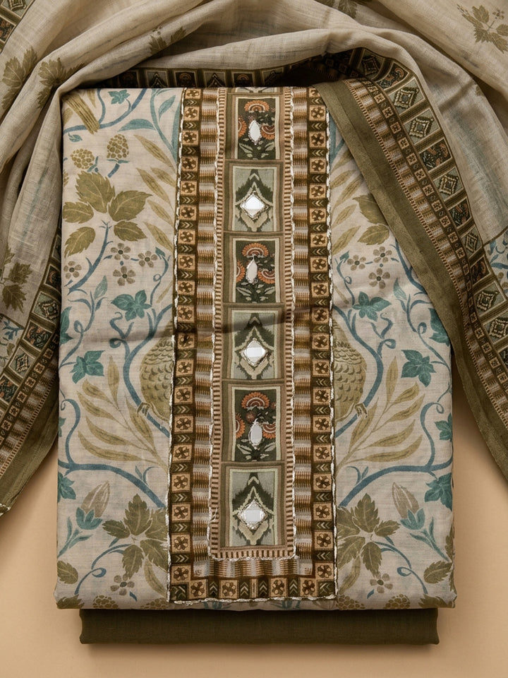 Mehndi Printed Chanderi Unstitched Dress Material